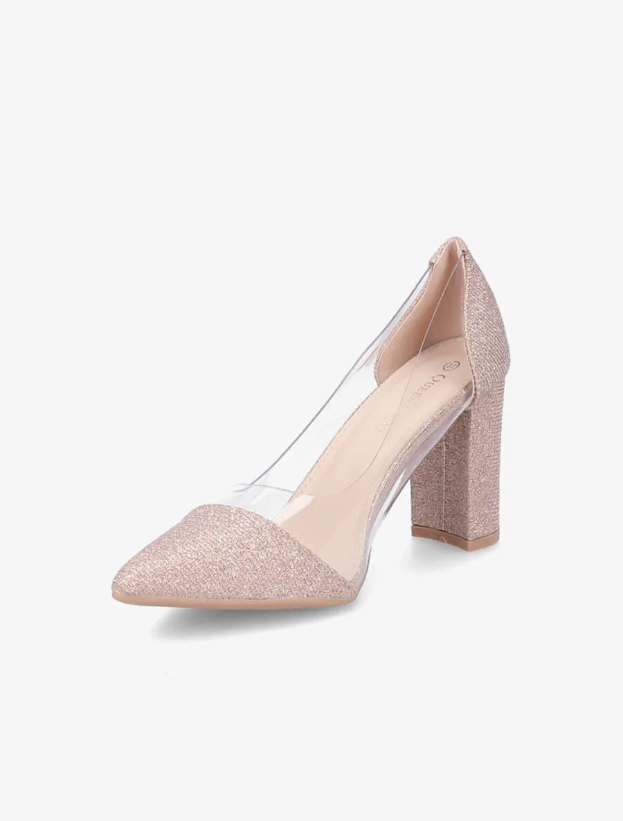 Escarpins en plexi à paillettes - Rose gold