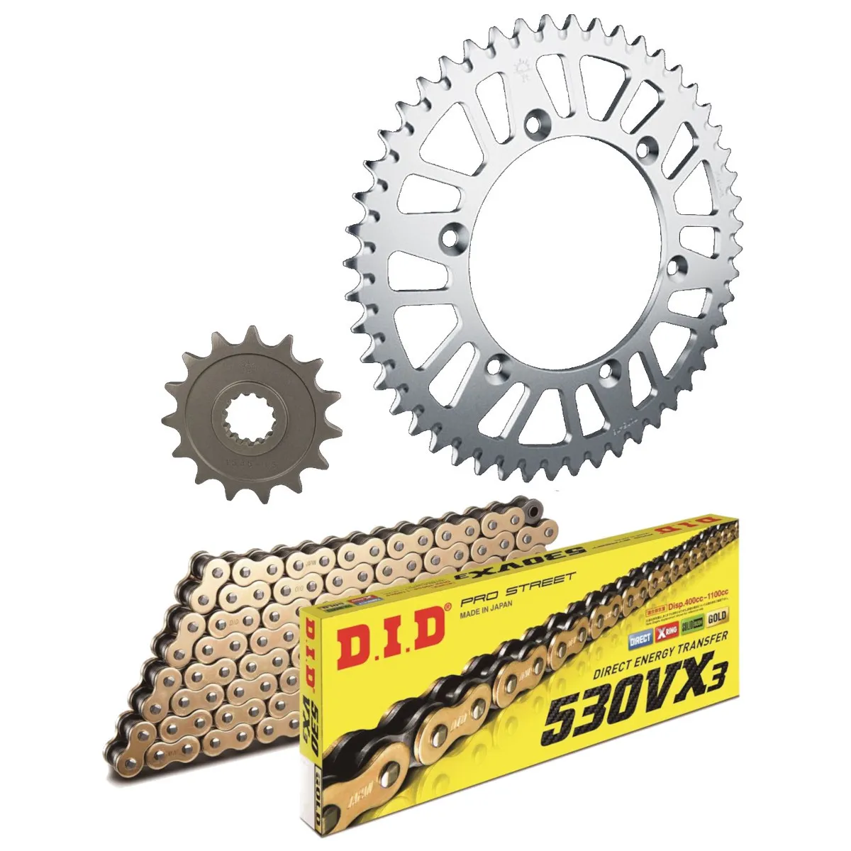 Kit chaine 530 acier DID standard - DUCATI 750 Indiana 1987-1990