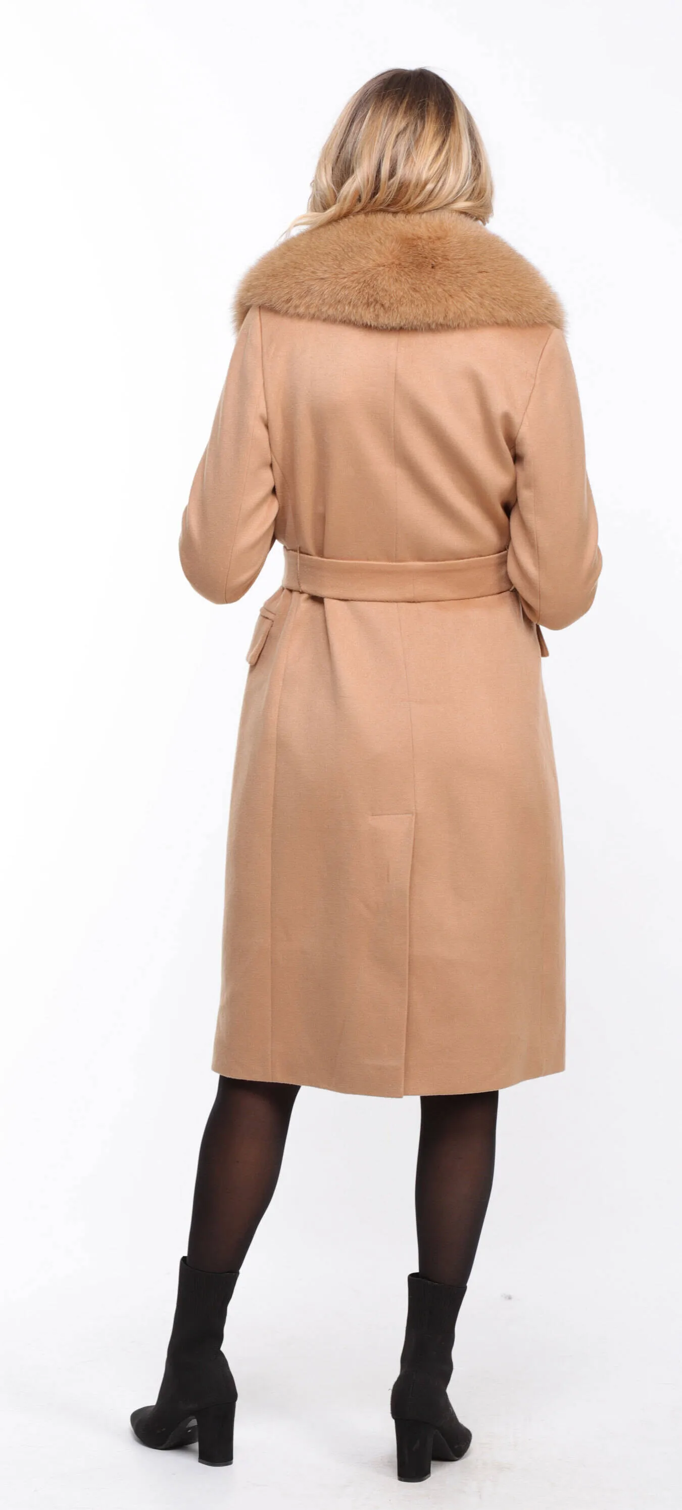 Manteau laine + renard femme gold
