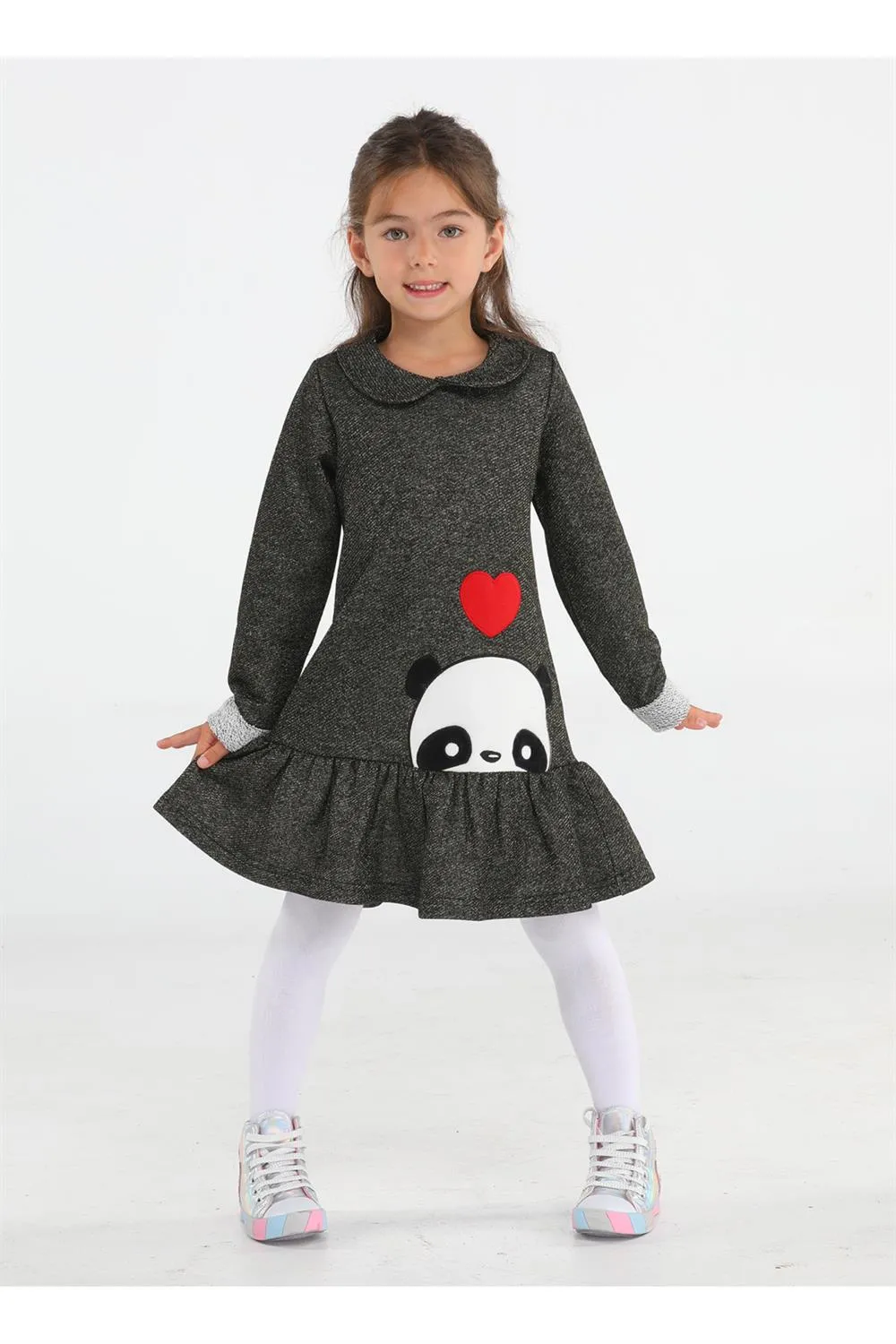 panda gold simli kiz elbise