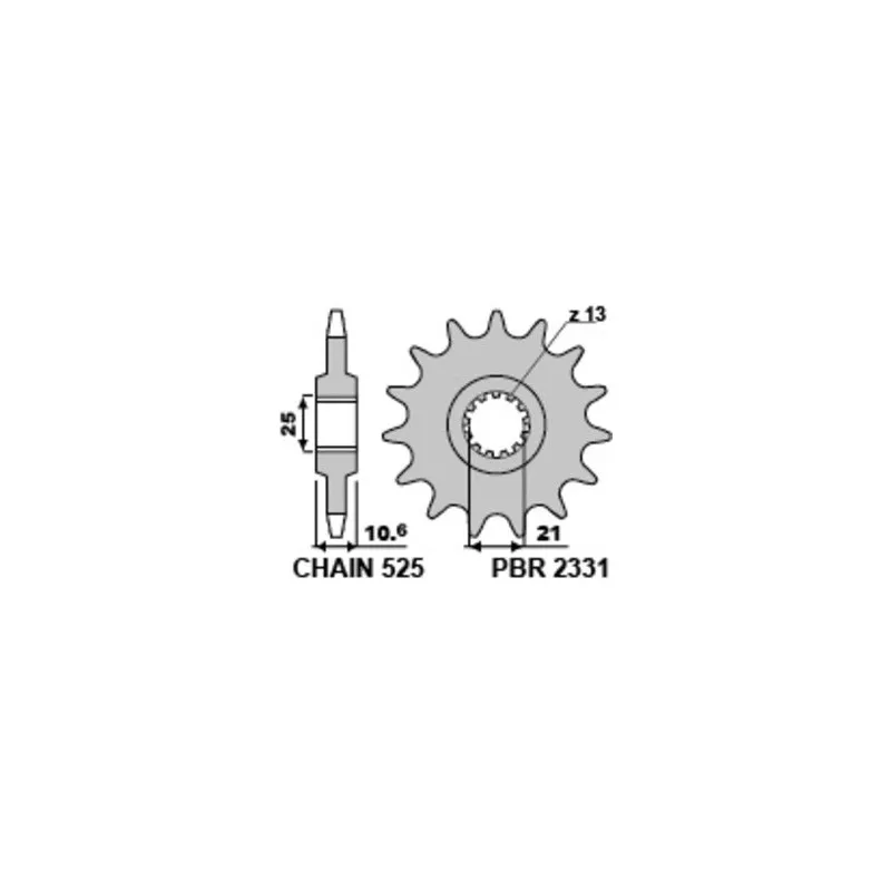 Pignon PBR 14 dents acier pas 525 type 2331