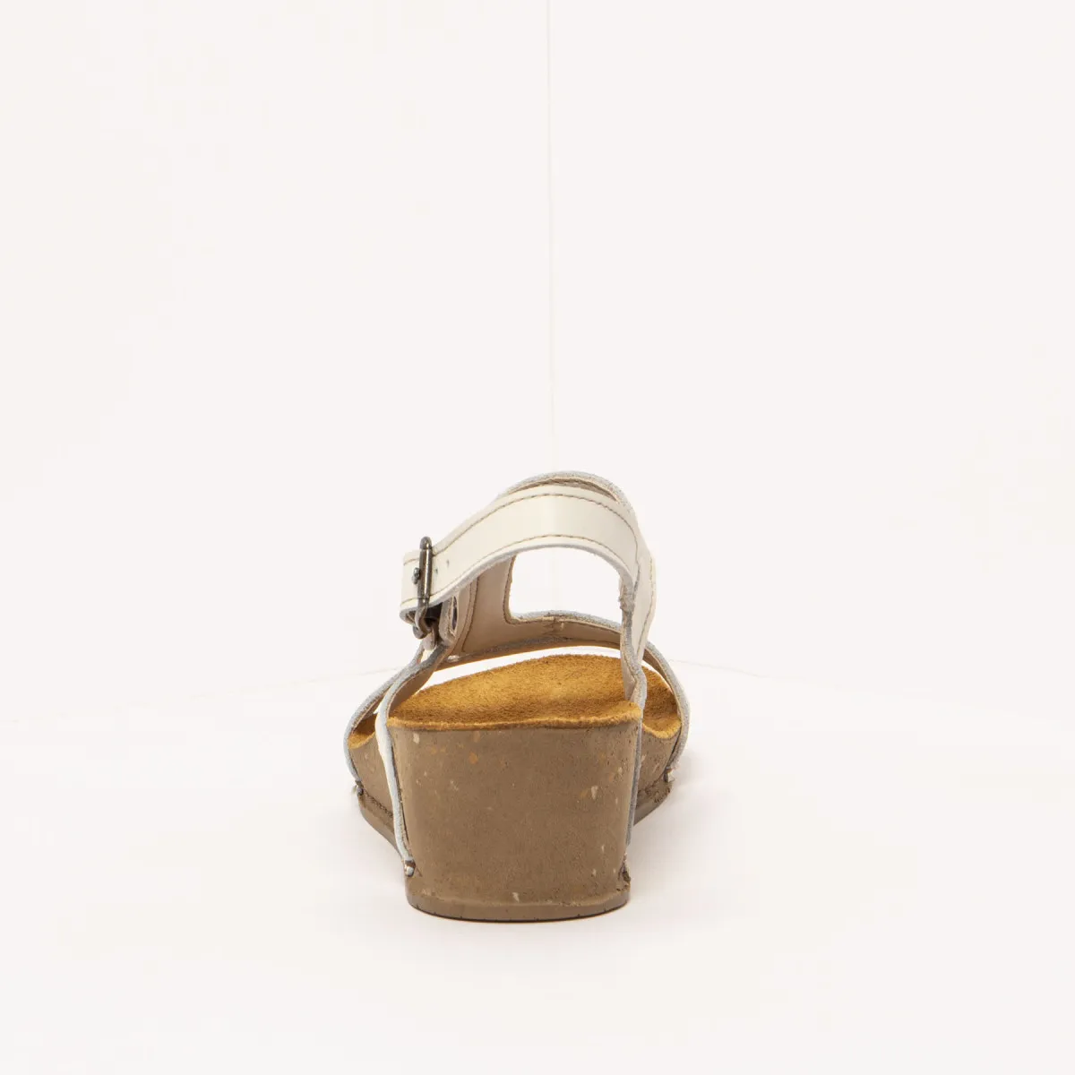 Sandales compensées en cuir talon liège - Beige