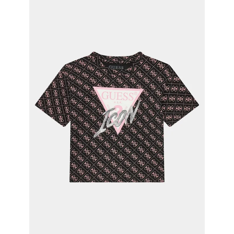 T-shirt logo icon noir et rose fille - Guess | wimod