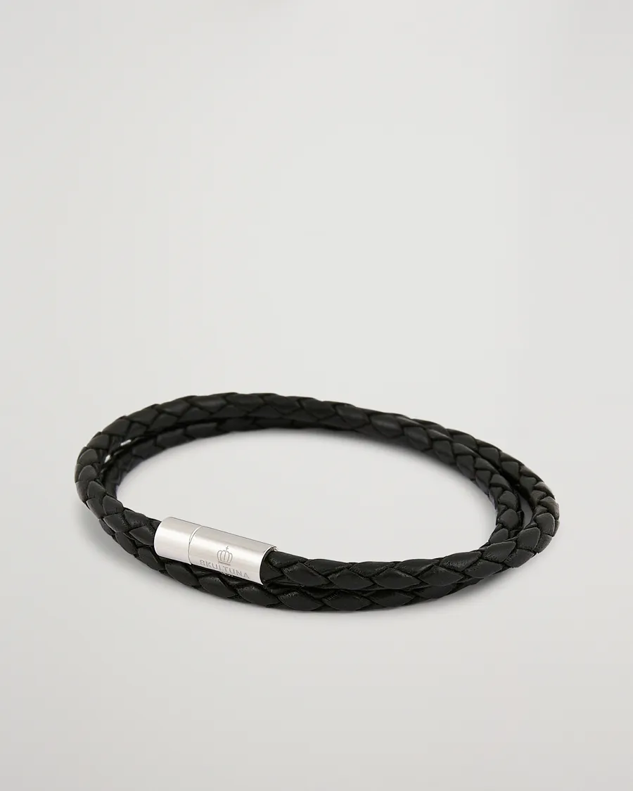 Two Row Leather Bracelet Black Steel