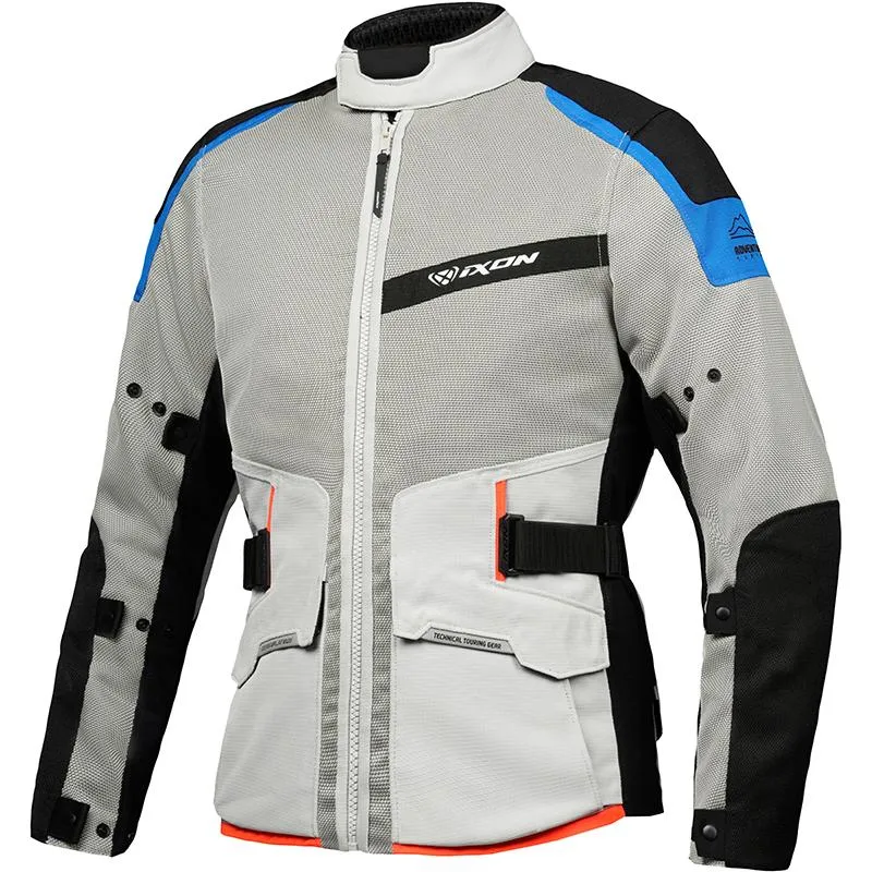 Veste M-NJORD IXON gris clair/bleu/rouge vif - MAXXESS.FR, Veste moto